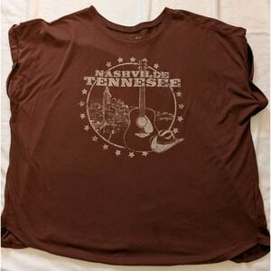 Terra & Sky 1X Women's Brown No Sleeve Nashville Graphic Print T-Shirt